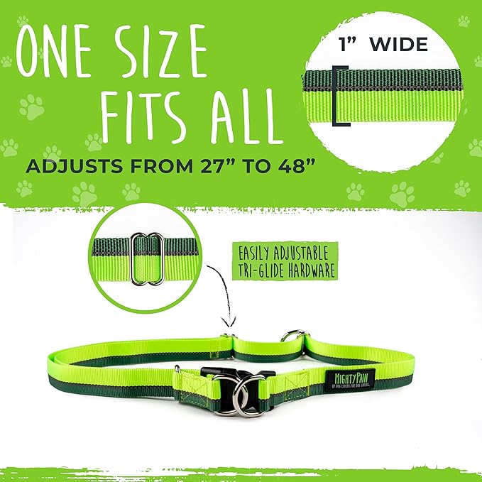 Mighty Paw Hands Free Dog Leash | Bungee Waist Leash for Dog Walking. Pet Running Hands Free Tether for Large, Medium & Small Breeds. Pet Waist Belt (36" - 48") Up to 150 lbs - Green