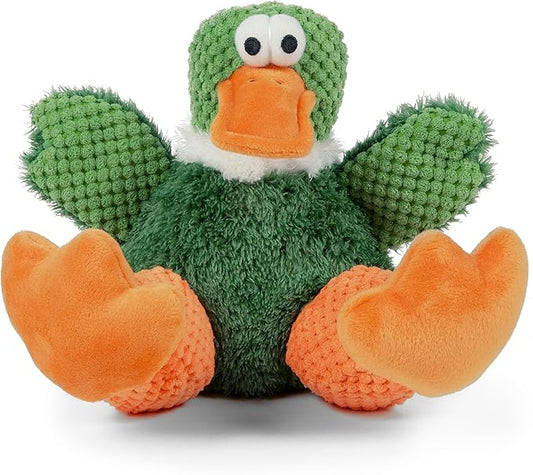goDog Checkers Sitting Duck Squeaky Plush Dog Toy, Chew Guard Technology - Green, Large