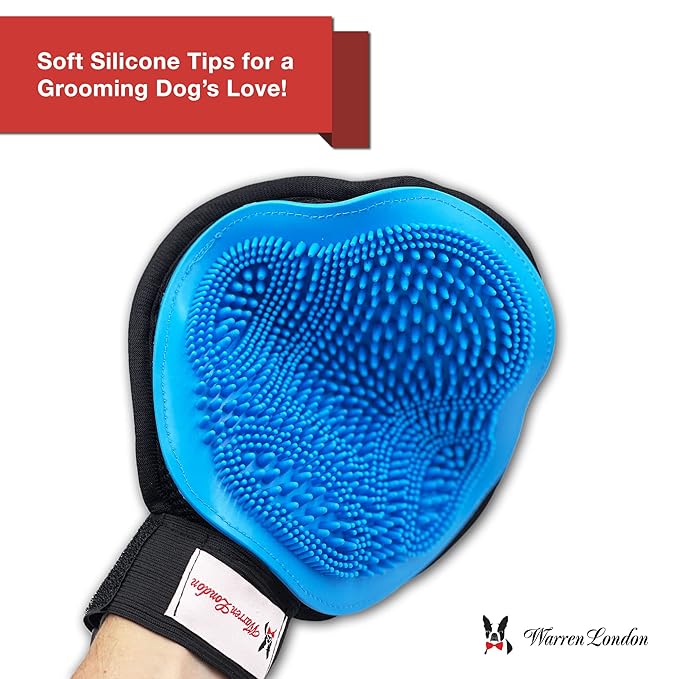 Warren London 2in1 Grooming Glove for Dogs & Cats | Reversible Design Pet Brush with Smooth Side for Clothes & Furniture | Soft Mitten Contours for Comb & Massage