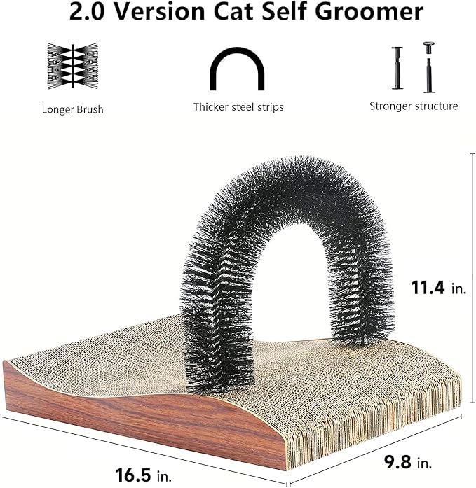 FUKUMARU Cat Self Groomer, 2.0 Version Cat Arch Face Scratcher with Scratcher Pad, Cats Back Grooming Massager Toy Brush for Indoor Kitten and Small Dog