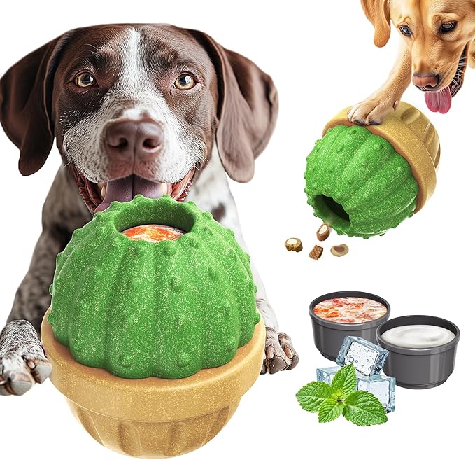 Interactive Dog Toys, Frozen Treat Dispensing for Aggressive Chewers, Indestructible Nylon Chew Toy, Slow Puzzle Feeder for Healthy Eating, for Small Medium Large Breed to Keep Them Busy, Green