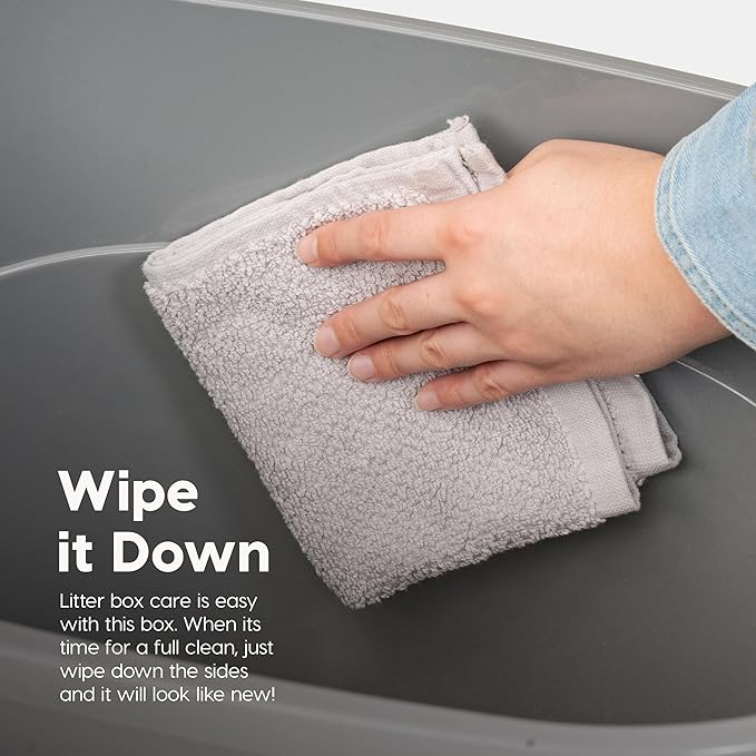 IRIS USA Top Entry Cat Litter Box, Large Enclosed with Litter Catching Lid and Scoop, Dog Proof, Cat Litter Box, Gray/White