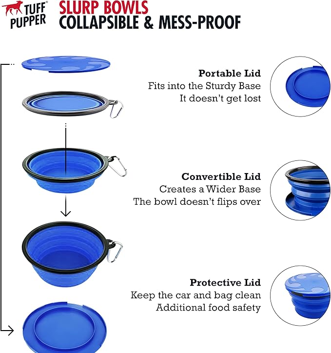 Tuff Pupper SuperBigSlurp Collapsible Dog Bowls, Extra Large Capacity, Portable, Food Safe, Odorless, Non-Toxic Silicone