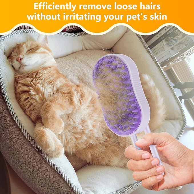 4 in 1 Cat Steam Brush for Shedding, Rechargeable Pet Steam Brush, Massage, Cleaning, Shedding & Combing Multifunctional Hair Removal Comb for Cats Dogs (Purple)