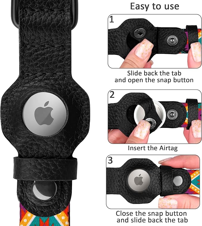 AirTag Dog Collar with Metal Buckle - Soft Leather Printed Nylon Dog Collar with Apple AirTag Holder - Cute Tracking GPS Pet Collars for Girl Boy Small Large Dogs (M, 14"-18" Neck Fit, Arrows)