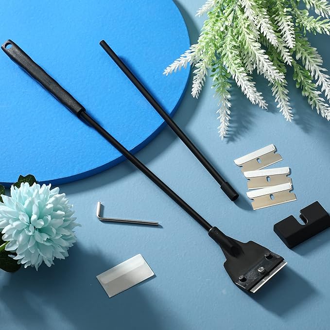 Honoson Aquarium Scraper 21.65 Aquariums Fish Tank Scraper Cleaner Tool Kit with 5 Stainless Steel Blades Long Handheld for Fish Reef Plant Glass Tank