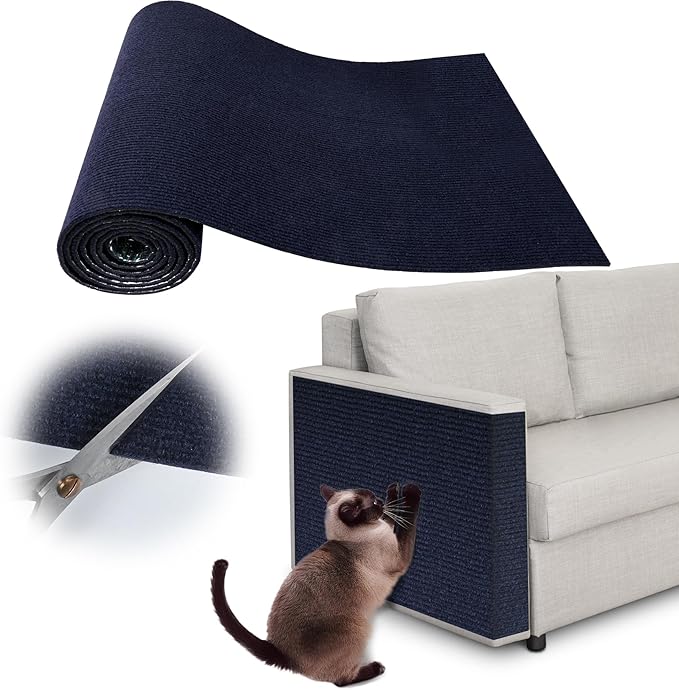 Furniture Protectors from Cats Scratching - 40" x 15.8" Trimmable Self-Adhesive Carpet Protector for Pets, Cat DIY Climbing Couch Protector for Scratch Cat Tree Replacement Indoor (Dark Blue)