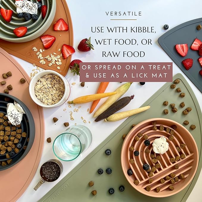 The Slowdown Bowl Silicone Slow Feeder for Cats & Dogs, Slow Eating Mealtime Solution with Modern Lick Mat Design, Reduces Gulping, Fits 1 Cup 6” Across x 1.25” Tall, Small-Ocean