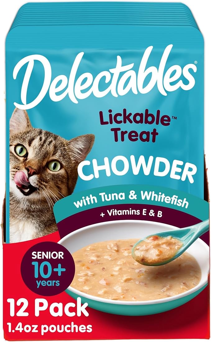 Hartz Delectables Chowder Lickable Wet Cat Treats for Senior Cats, Tuna & Whitefish, 1.4 Ounce (Pack of 12)(Packaging May Vary )