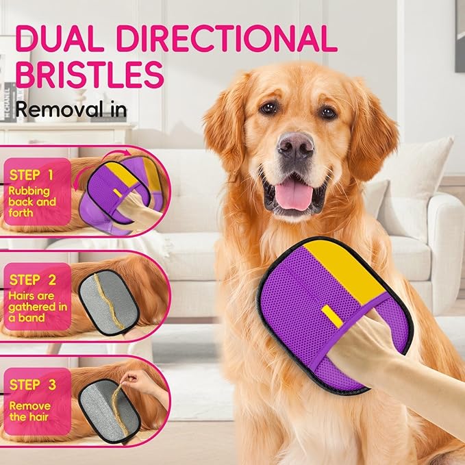 Upgraded pet Hair Removal Gloves, Reusable pet Hair Removal Gloves, Powerful cat and Dog Hair Removal, Suitable for Clothes、Sofas、Carpets、car Seats etc. (2PCS Purple)