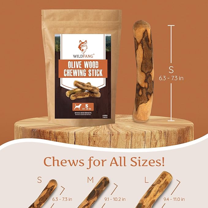 Wildfang® Olive Wood Chewing Sticks for Dogs, Large - Tough Chew Toys for Aggressive Chewers, Puppy Chew Toys for Teething, Training for Chewing Muscles, Olive Wood Stick for Dog (Under 33lbs), 3pack