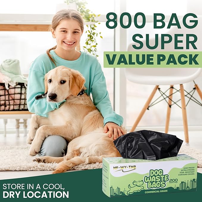 Large, Strong, Leak-proof Dog Waste Bags - 800 Count, 15 Pound Capacity, Opaque, Black Color, Ideal for Indoors and Outdoors