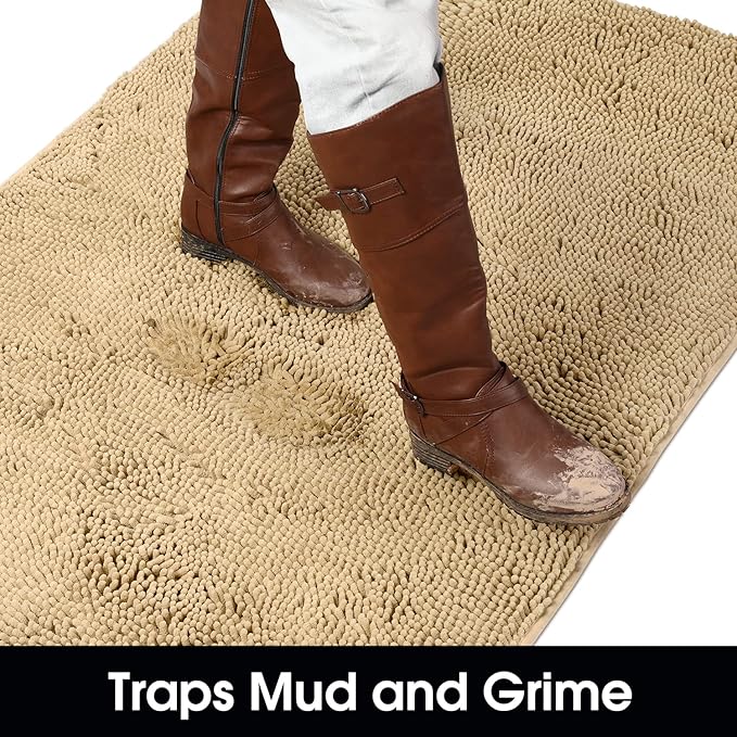 HOMEIDEAS Doormat Indoor Entrance, 48"x30", Highly Absorbent Chenille Large Muddy Dog Washable Non Slip Front Welcome Door Mat for Entryway, Beige