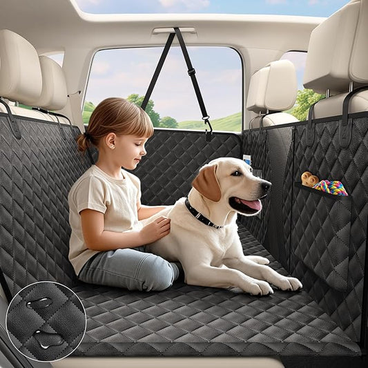 AsFrost Upgraded PU Leather Dog Car Seat Cover for Back Seat, Waterproof Scratchproof Back Seat Extender Protector with Hard Bottom for Dogs Travel Camping, Dog Hammock Bed for Cars SUVs Trucks-Black