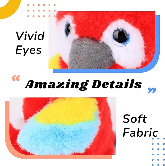 Hopearl Talking Parrot Repeats What You Say Nodding Electric Interactive Animated Toy Speaking Plush Buddy Gift for Toddlers, Red, 7.5''