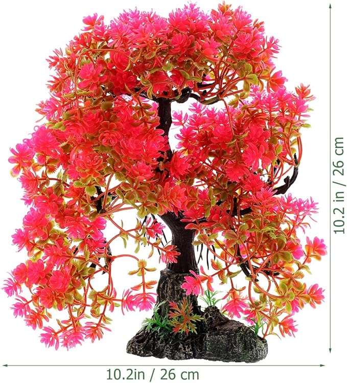 Fish Tank Plants Artificial Aquatic Plant Fish Tank Decorations Betta Accessories Aquarium Bonsai Tree with Base,10.23 X 10.23 X 2.16 Inches
