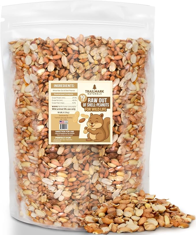 10 LB - Raw Shelled Peanuts For Squirrels, Out of Shell Peanuts For Birds and Wildlife- Squirrel Food, Wild Bird Seed -Grown in The USA