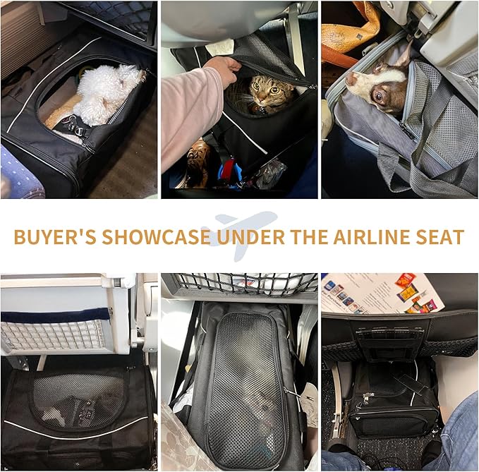 ‌Petsfit Airline Approved Pet Carrier for Small Cats, 16.5x8.6x11 TSA Approved Carrier, with Removable Dual-Sided Padding (2-Way Placement) - Fits Under Most Airplane Seats, Escape Proof (Gray)