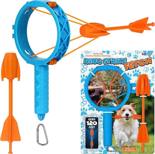 Funwares Ring Strike Fetch, Launcher for Dogs, Fetch Toy for Medium and Small Dogs