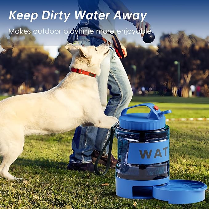 Portable Dog Water Bottle, 77oz Large Travel Water Bowl Dispenser for Dogs Camping Beach Walking Essentials, Blue
