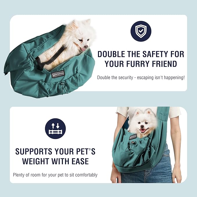 Dog Carrier Sling - Extra Wide Padded Shoulder Straps, Adjustable Hands-Free Small Dog Camier, Ergonomic Design for Travel and Daily Walks, for Small Dogs and Cats 12 lbs, (Peacock Blue)