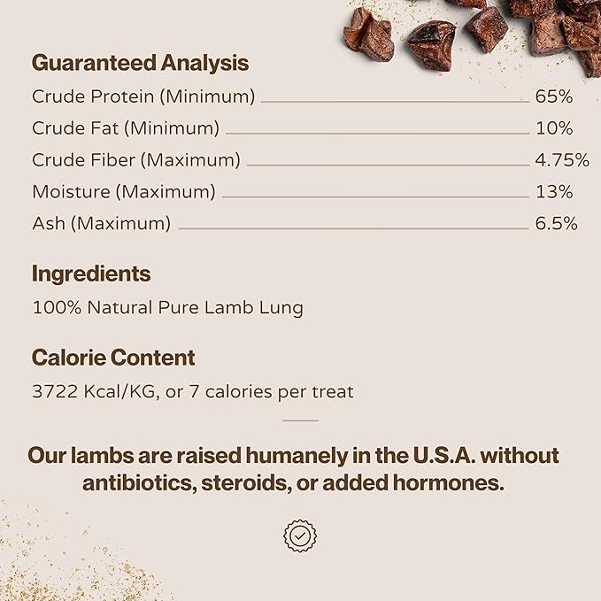 Lamb Cubes: Pure Lamb Dog Treats - All Natural Treats for Dogs. Vet Approved, Single Ingredient, Grain Free, Healthy & Nutritious Premium-Grade Meat, Tasty Treats for Dogs (Lamb Lung, 5oz)