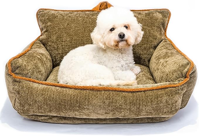 Orthopedic Dog Bed for Small Dogs - Washable Pet Bed with Removable Side Bolsters, Non-Slip Durable, Plush Cat Sofa for Comfort - Soft Supportive Small Dog Sofa (Brown)