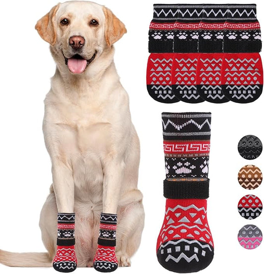 KOOLTAIL Dog Socks to Prevent Licking Paws for Hardwood Floors Anti Slip, Winter Warm Pet Boots&Paw Protector with Grippers, Double Sides Dog Shoes Booties for Small Medium Large Senior Dogs Red S