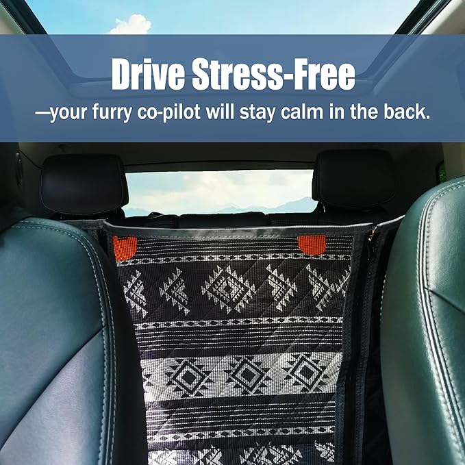 Cshionary100% Waterproof Dog Car Seat Cover - 600D Heavy Durable Dog Seat Cover for Back Seat-Slip Backing, Fits Cars/Trucks/SUVs, Stops Mud/Scratches/Shedding (BoheBlack with Orange)