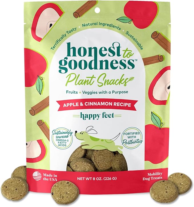 Honest to Goodness Plant Snacks Happy Feet Apple & Cinnamon Recipe Dog Treats, Enriched with Omega 3s & Postbiotics, 8oz