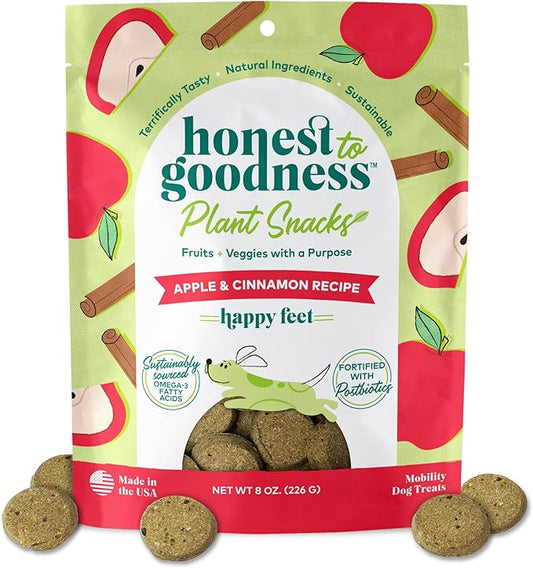 Honest to Goodness Plant Snacks Happy Feet Apple & Cinnamon Recipe Dog Treats, Enriched with Omega 3s & Postbiotics, 8oz