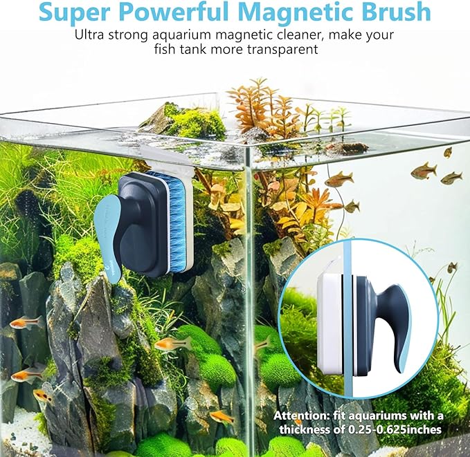 fishkeeper Aquarium Magnetic Glass Cleaner, Fish Tank Algae Magnet Cleaning Tool with Algae Scraper for Glass Aquariums Tank, Floating Scrubber Brush, 2 Detachable Scrapers, Large