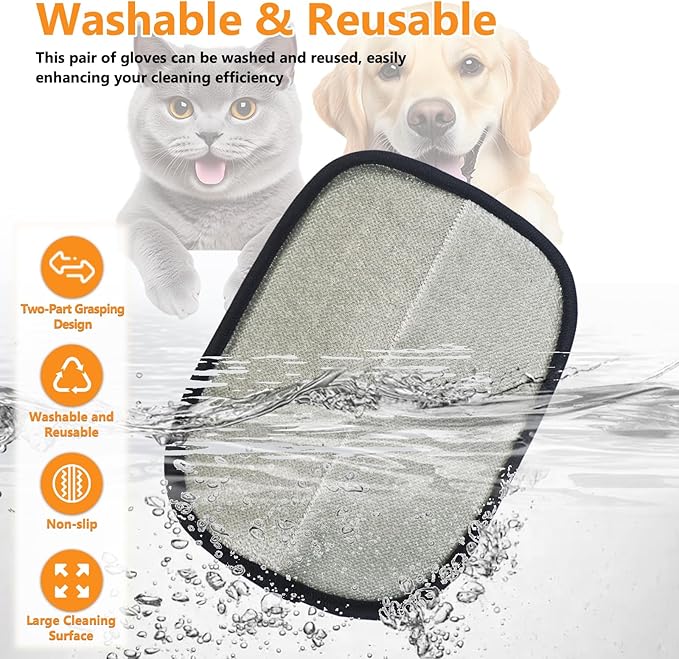 2 Pcs Pet Hair Removal Glove for Cats & Dogs,Electrostatic Pet Hair Gloves Pet Hair Remover Gloves,Reusable Pet Hair Remover Tool,Cat Grooming Gloves For Couch Clothes Carpet Car Seat,9.45 *7.1 in