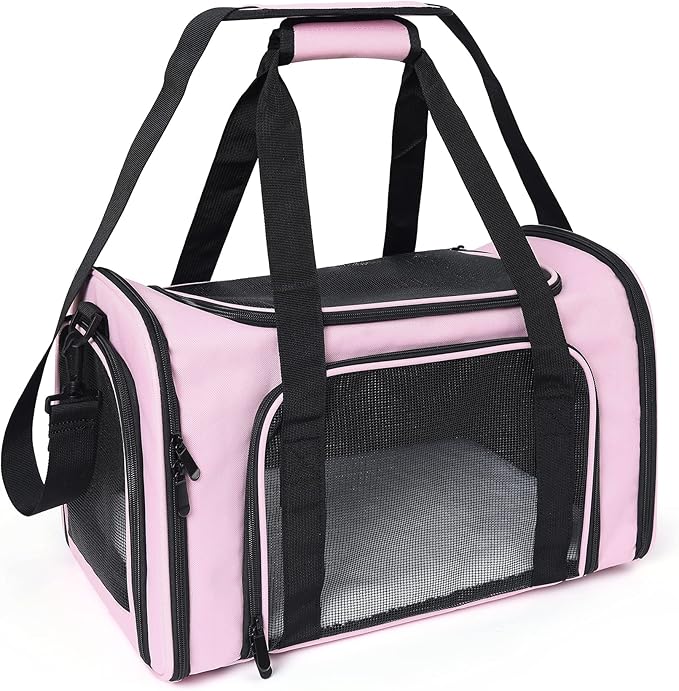 Mile High Life | Outdoor Travel Pet Carrier | Kitty Puppy Cat Carriers | Collapsible Dog Carrier for Small Medium Dogs | Cat Crates w Breathable Mesh with Soft-Sided (Pink, Medium)