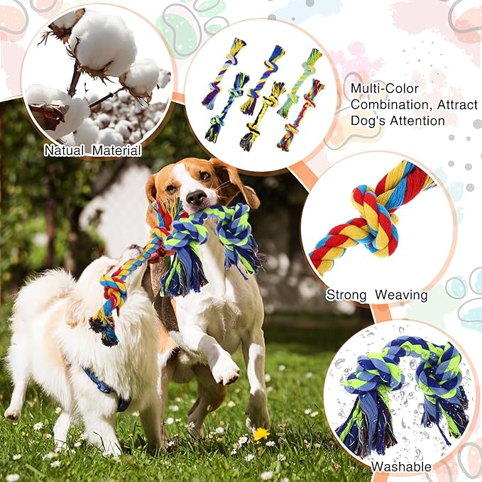 24 Pack Large Dog Rope Toys 10 Inch Chew Toys Bulk Natural Cotton Dog 2 Knot Dog Toy 2 Knots Chew Rope Toy Teething Rope Toys for Aggressive Chewers and Medium Dogs