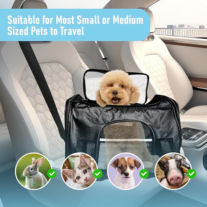 Expandable Cat Carrier for Travel, Soft-Sided Pet Carrier for Cats and Small Dogs, Airline Approved, Comfortable & Breathable Cat Carrying Bag with Adjustable Strap for Daily Use & Airplane(Black)