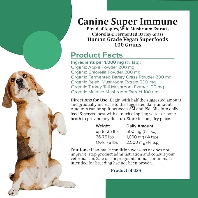 HOLISTIC BIN Canine Super Immune Support - Dog Multivitamins & Supplements with Beet, Chlorella, Mushroom Complex (Reishi, Maitake, Turkey Tail) - for Immune Function & Overall Health - 100g Powder