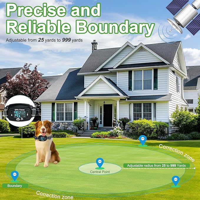 GPS Dog Fence,IPX6 Waterproof/Rechargeable Wireless Dog Fence,3 Stimulation Modes,Range 90-4000ft,Outdoor Use Only