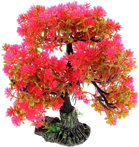 Fish Tank Plants Artificial Aquatic Plant Fish Tank Decorations Betta Accessories Aquarium Bonsai Tree with Base,10.23 X 10.23 X 2.16 Inches