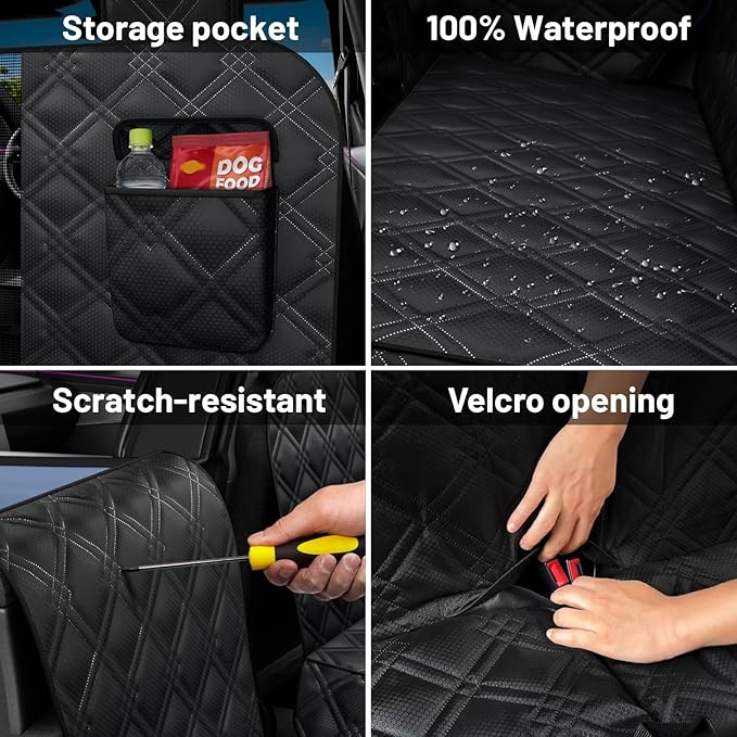 Dog Car Seat Cover For Back Seat Compatible With Tesla Model Y/3 - Pet Travel Hammock For Suv - Pets Backseat Covers For Car Seats -Waterproof Cars Seat Extender Protector Dogs with Headrest Protector