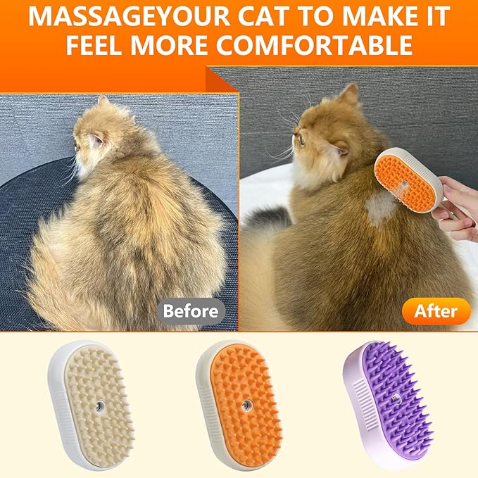 4 in 1 Cat Steam Brush for Shedding, Rechargeable Pet Steam Brush, Massage, Cleaning, Shedding & Combing Multifunctional Hair Removal Comb for Cats Dogs (Purple)