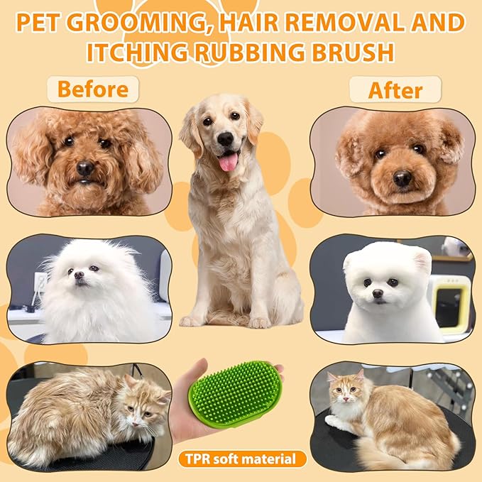 3Pcs Pet Bath Brush,Dog Scrubber for Bath,2 in 1 Dog Bath Brush, Dog Scrubber with Built-in Shampoo Dispenser,Grooming Massage Brush for Long Short Haired Dogs Cats Shower Supplies Set