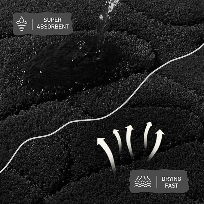 Large Dog Door Mat for Muddy Paws, 22x47 Absorbent Dirt Trapper Long Door Mat, Non-Slip Washable Mud Mat for Dogs, Polyester Microfiber Soft Pet Rug Mat for Entryway, Mud Dog Paws, Patio (Black)