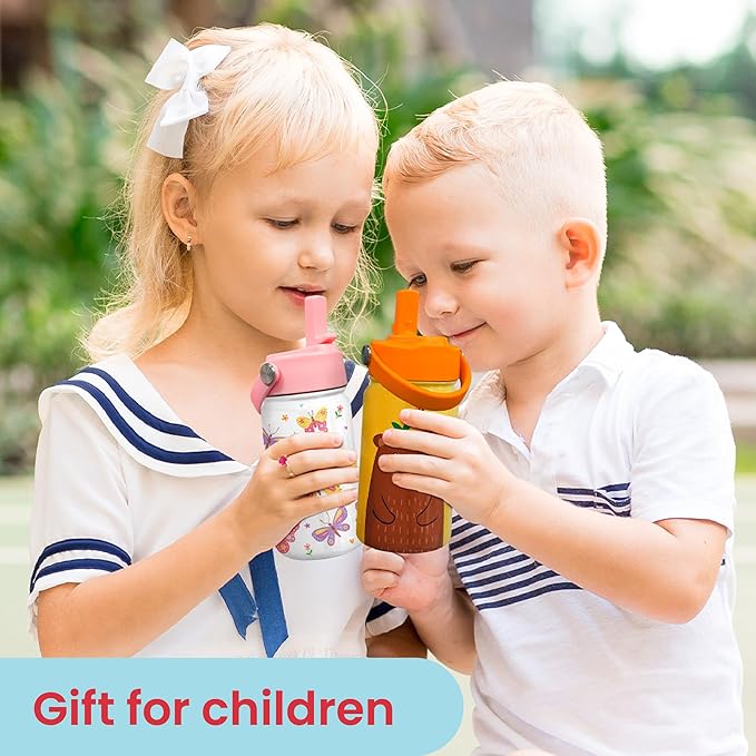 Kids Water Bottle with Straw Lid - 12 Oz Insulated Stainless Steel Water Bottles for Kid Girl- Travel Cup for School Sports