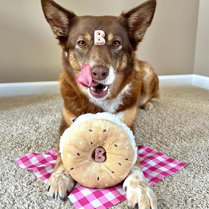 Dog Plush Squeaky Toy, Interactive Bagel Shape Puppy Snuffle Toys, Cute Dog Puzzle Enrichment Toy Treat Puzzle for Small and Medium Dogs