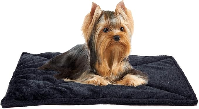 Furhaven ThermaNAP Self-Warming Cat Bed for Indoor Cats & Small Dogs, Washable & Reflects Body Heat - Quilted Faux Fur Reflective Bed Mat - Black, Small