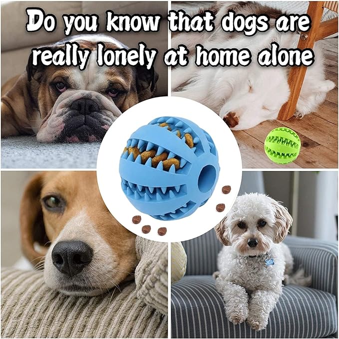 Dog Treat Toy Ball, Dog Tooth Cleaning Toy, Interactive Dog Toys(1 Green+1 Blue) 2.8" Pack of 2