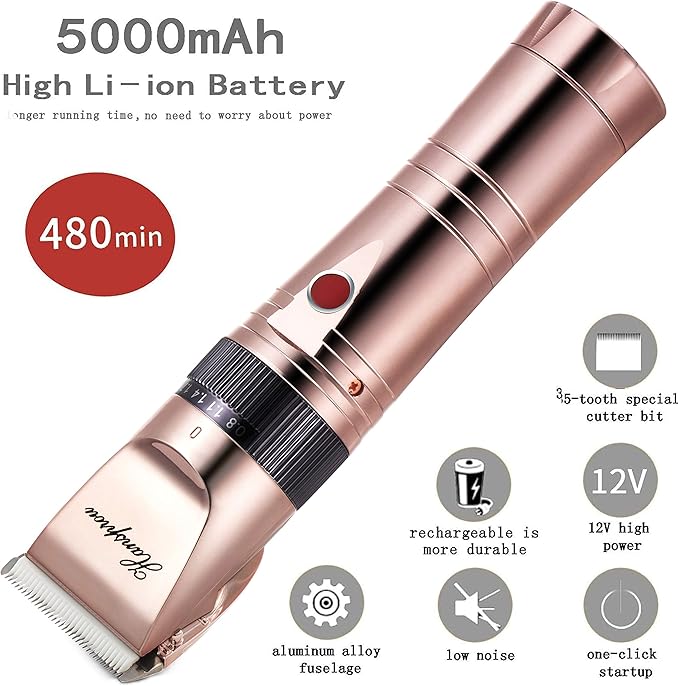 Dog Clippers for Grooming, Professional 5000mAh Battery Dog Trimmer for Thick Hair,Heavy Duty Cordless Dog Trimmer for Grooming, Low Noise with Guard Combs for Dog Cat