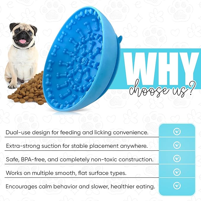 Lick Mat Bowl for Dog–Easy-to-Clean, Non-Slip Design BPA-Free Silicone Lick Mat–Great for Yogurt, or Peanut Butter–Fun Enrichment Slow Feeder & Interactive Dog Toy for Anxiety and Boredom Relief–Blue