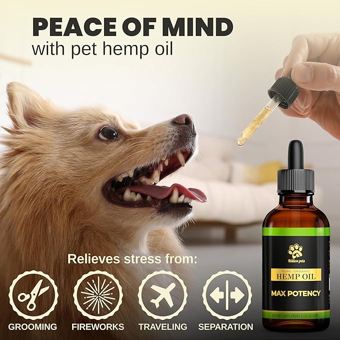 Hemp Oil for Dogs and Cats - Helps with Anxiety, Pain, Stress, Sleep, Arthritis, Seizures Relief - Hip and Joint Support - Calming Drops